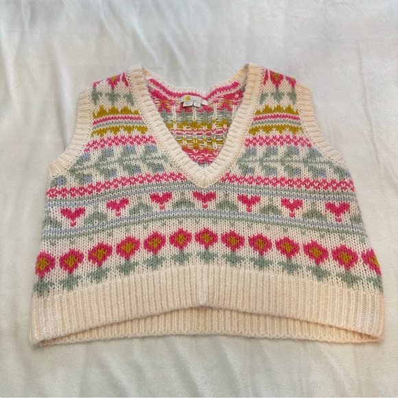 Boden Fair Isle Floral Sweater Vest Cream Pink Cottagecore Knit 51783 - Picture 7 of 15